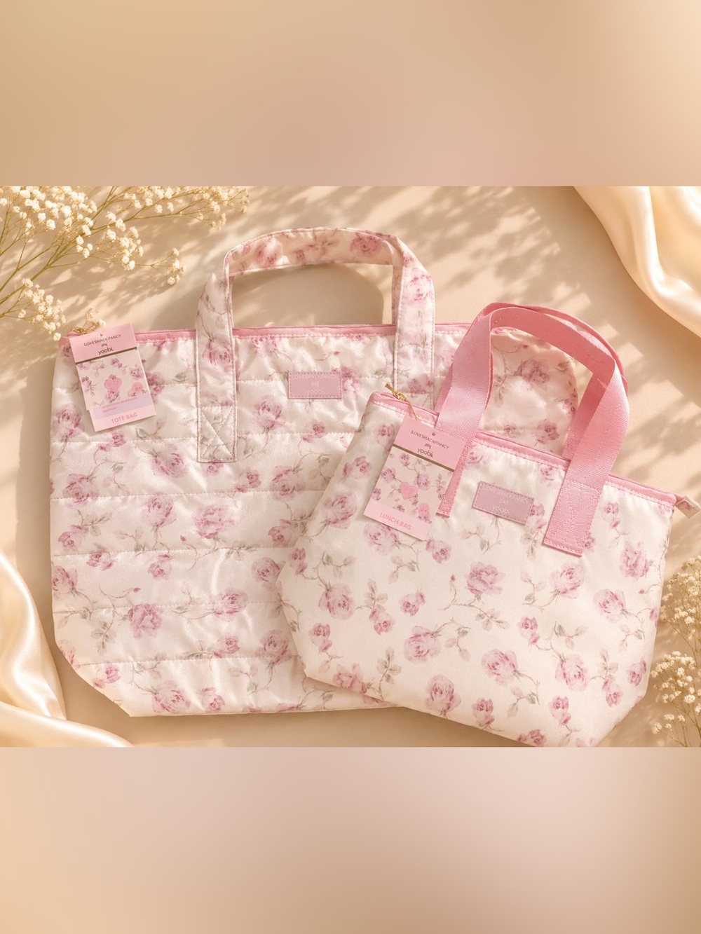 Target x LoveShackFancy Pink Floral Quilted Tote and Lunch Bag Set (Bundle) NWT